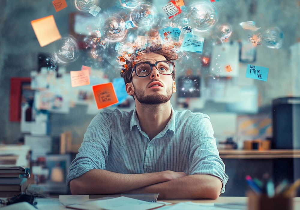 Ein dynamisches Team von Kreativen bei der Arbeit an einem Tisch voller Notizen, Laptops und Skizzen. Sie diskutieren lebhaft über Inhalte und Designs für eine Publikation, während inspirierende Moodboards an der Wand hängen. Die Atmosphäre ist lebhaft und voller kreativer Energie, mit einem Fokus auf Zusammenarbeit und Innovation.